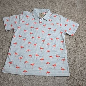 Rima Tropics Aruba Flamingo Print Mens Polo Shirt Sz XL